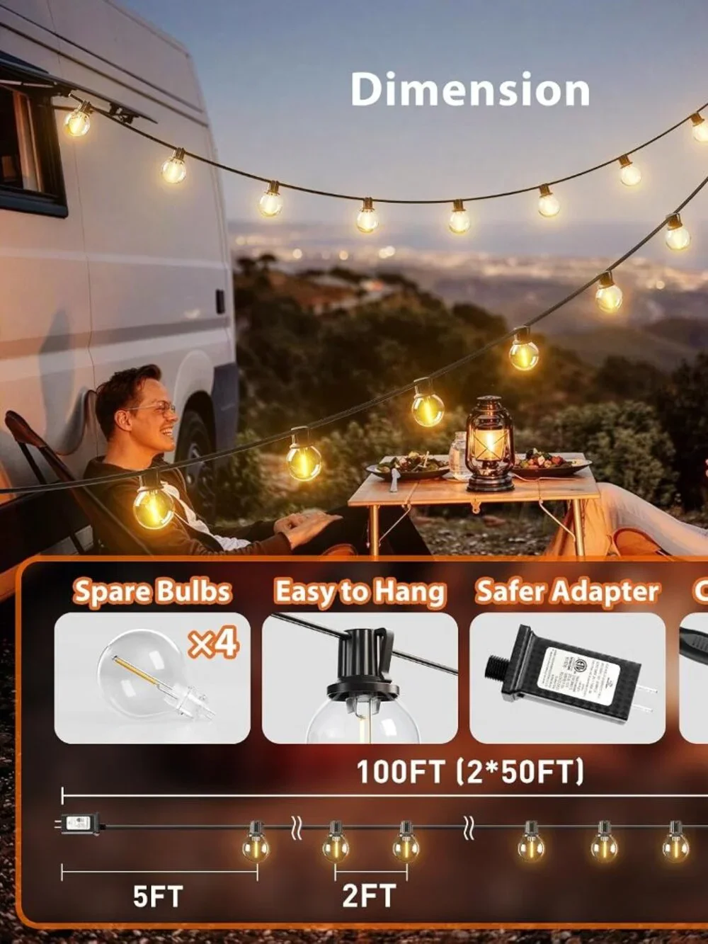 Outdoor String Lights 100FT G40 with APP Control